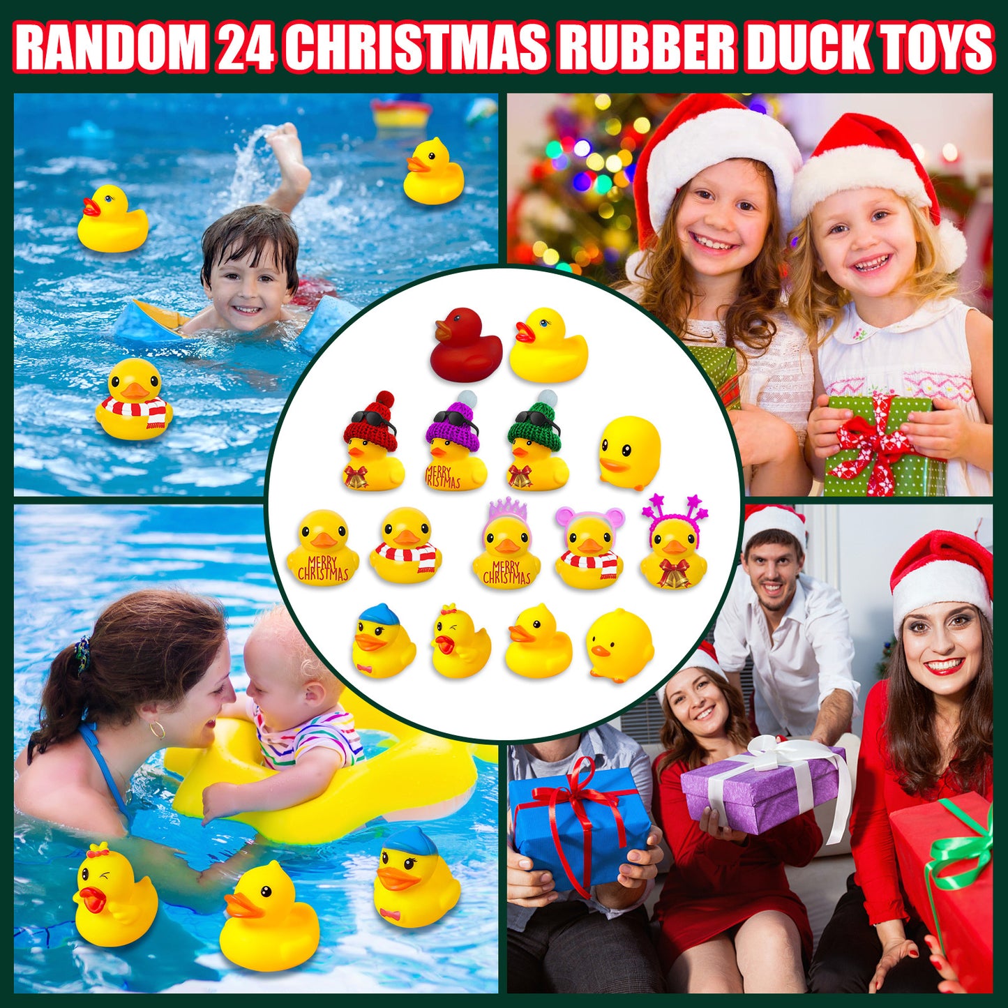 24-Day Advent Calendar with 24 unique holiday-themed mini rubber ducks