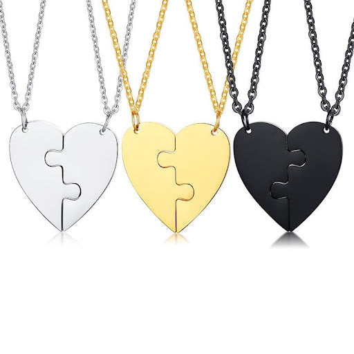 Heart black, silver and gold necklace