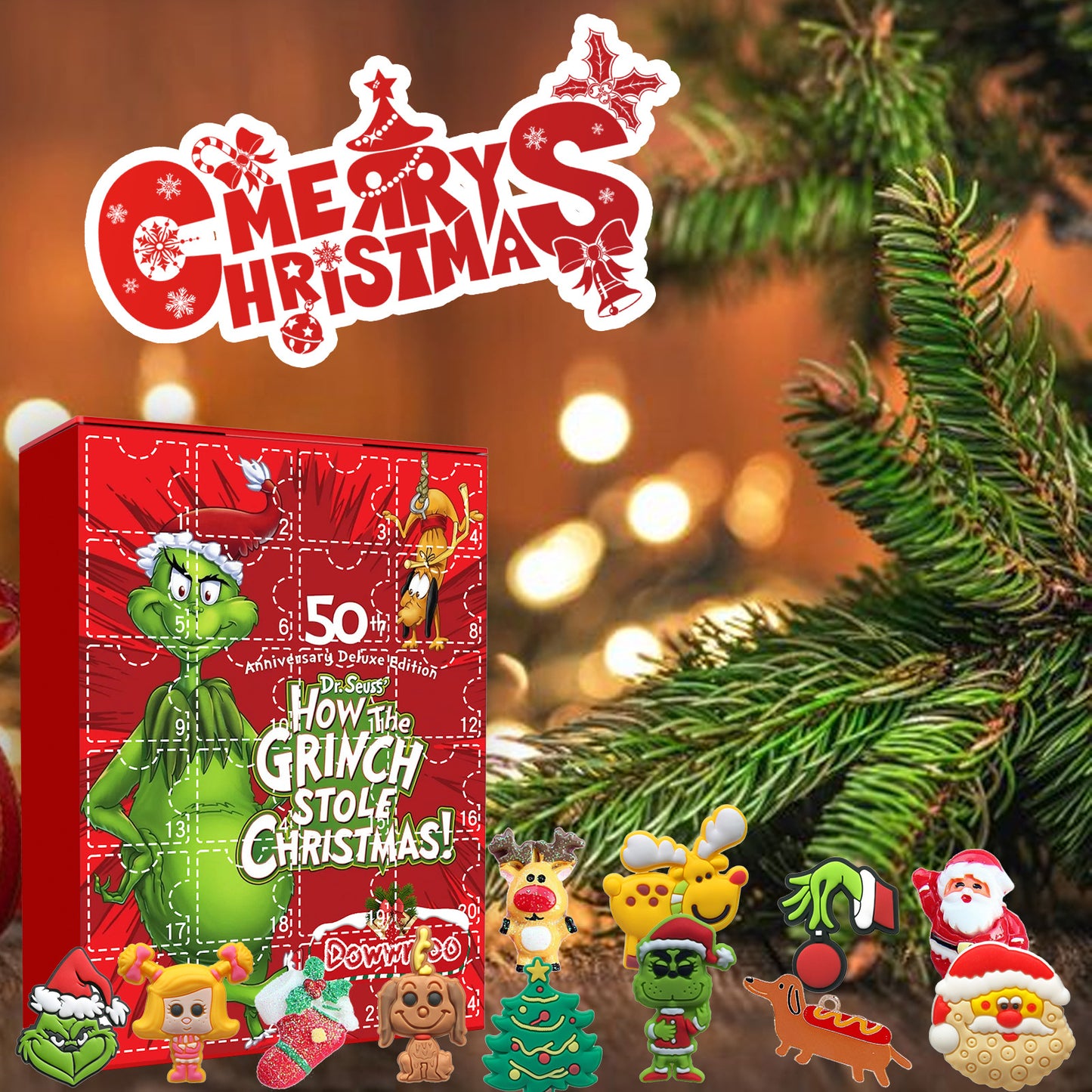 Dowmoo Green Fur Monster Grinch Advent calendar – 24 random pieces