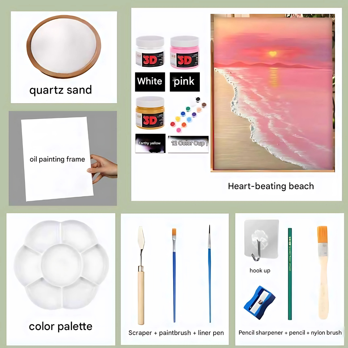 Heart-Beating Beach Textured Painting Kit – DIY 3D Canvas with Quartz Sand (20x30cm)