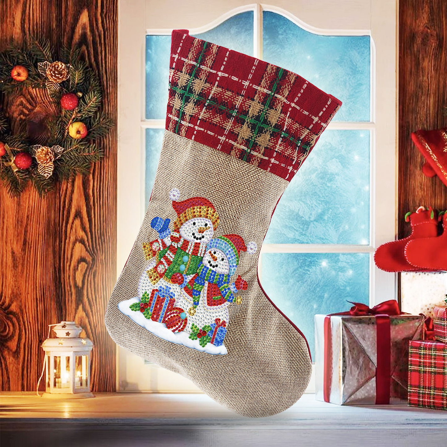 Snowman stocking - Diamond Dot art