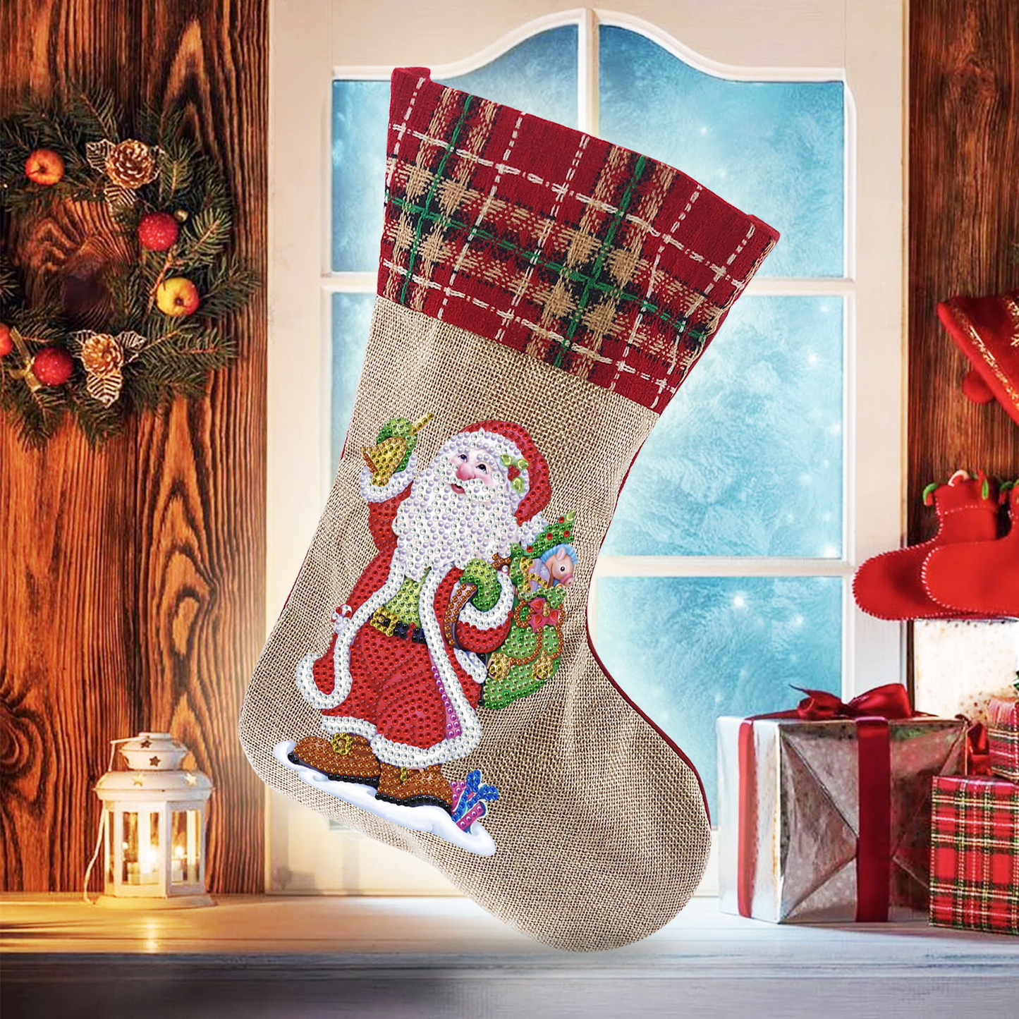 Father Christmas stocking - Diamond Dot art