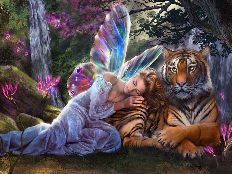 Tiger and Fairy 60 x 40cm Diamond Dot