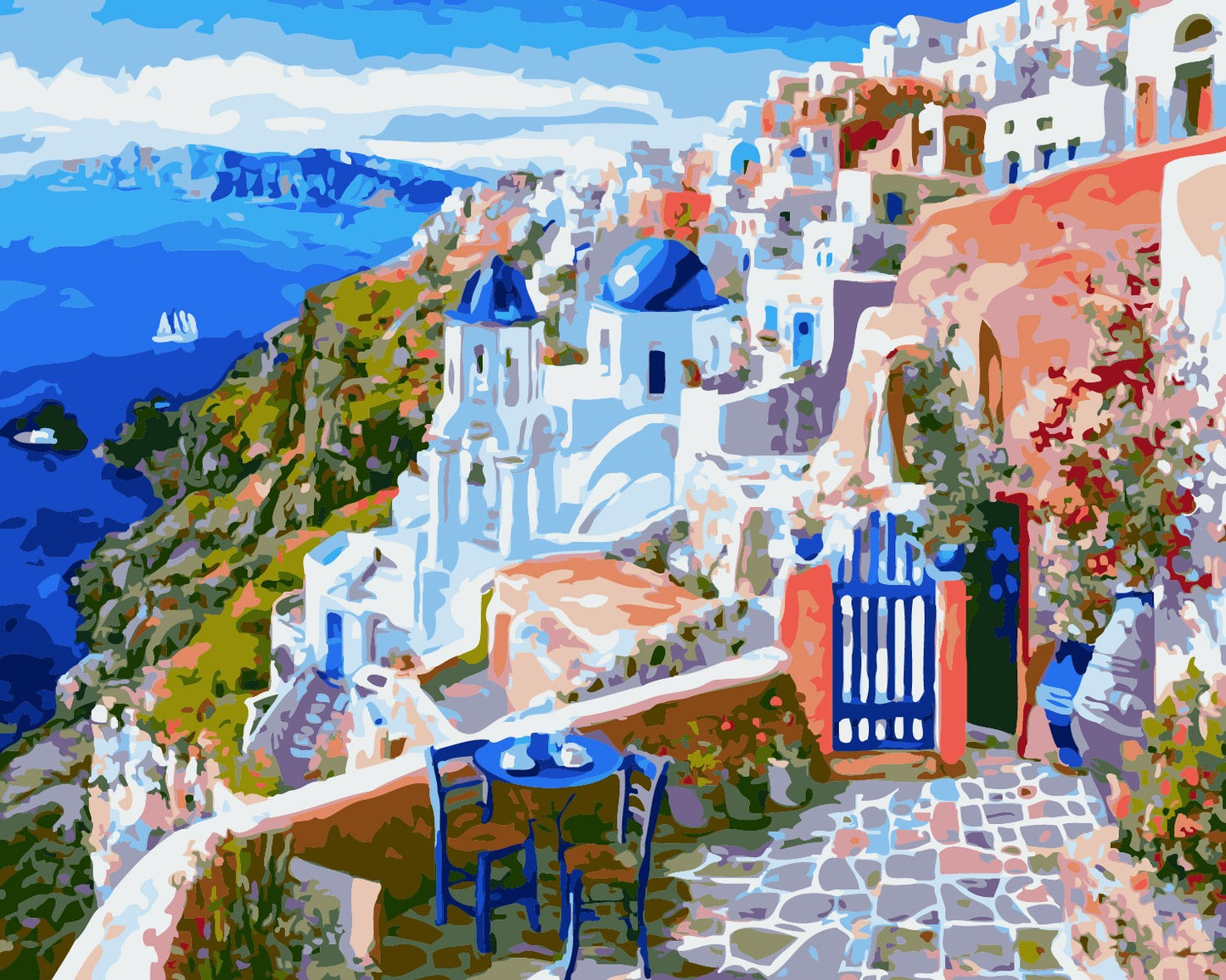 Adult Paint by numbers -Santorini Sea views Framed canvas 50 x 40