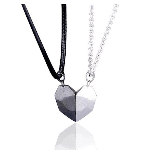 Wishing stone couple necklace-1 black rope -1 silver chain