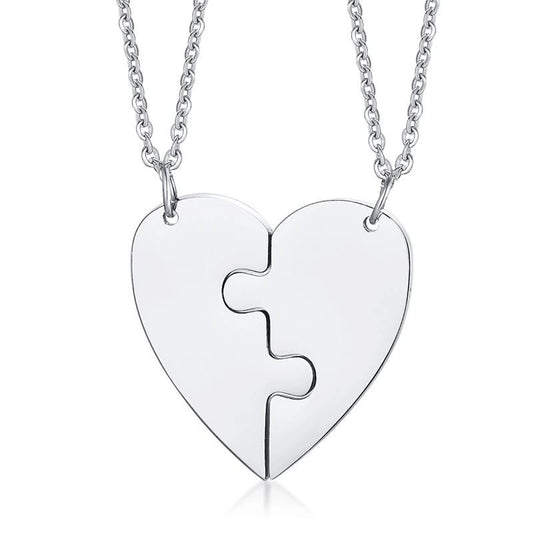 2 Pieces Heart-shaped Pendant Necklaces-Silver