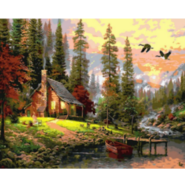 Adult Paint by numbers - Woodlands Retreat Framed canvas 50 x 40