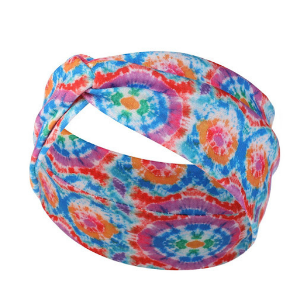 Light blue and orange tie-dye headband