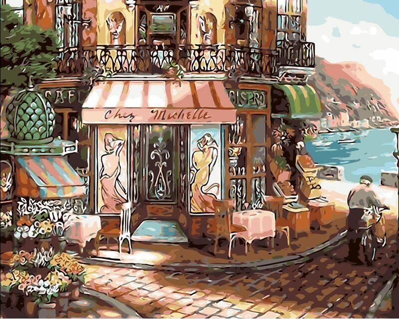 Paint By numbers for Adult - Cafe front on the Med