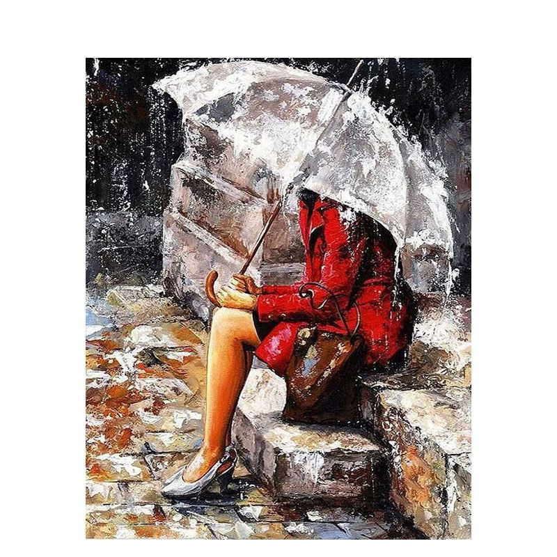 Paint By numbers for Adult Lady in Red in the Rain