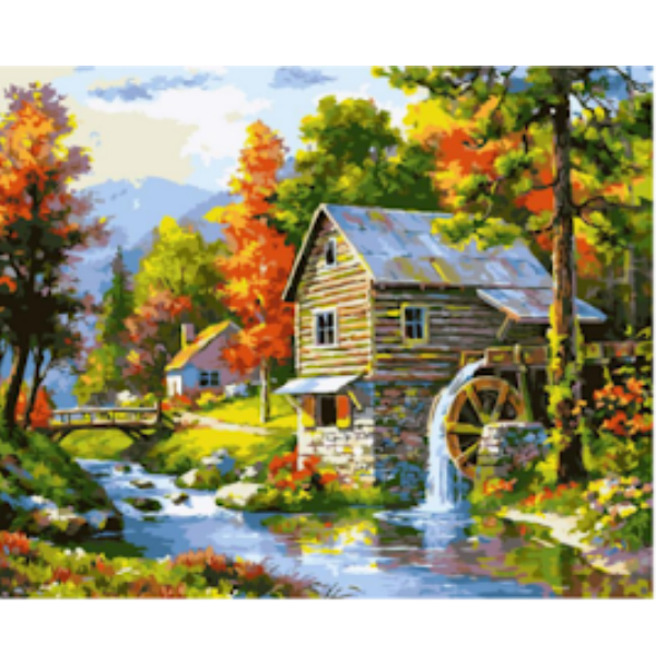 Adult Paint by numbers - Lake Cottage Framed canvas 50 x 40