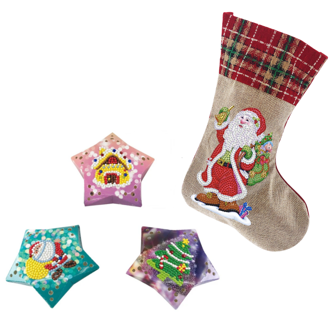 Fairy Lights Christmas Twinkles & Father Christmas stocking - Diamond Dot art