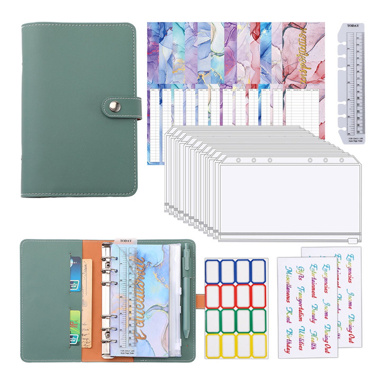 12pcs A6 binder pockets pvc zipper folders