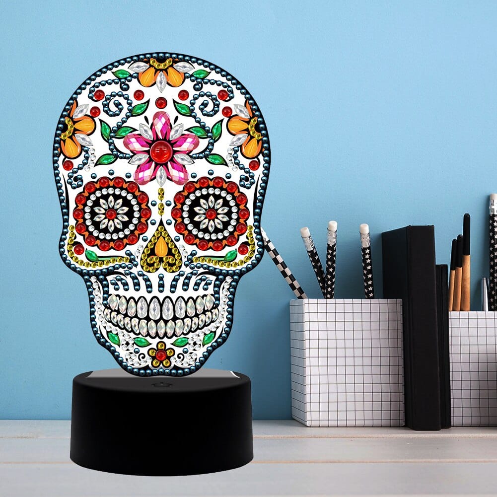 Sugar Skull Day of the dead floral Pattern Table LED Lamp Diamond Art