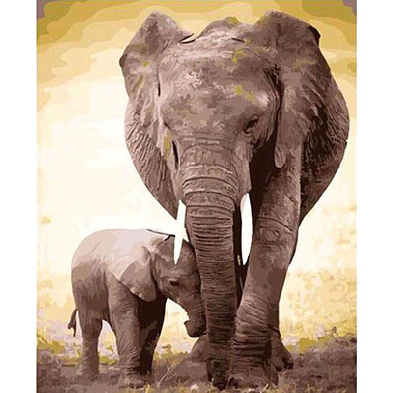 Paint By numbers for Adult - Mom and Baby Elephant