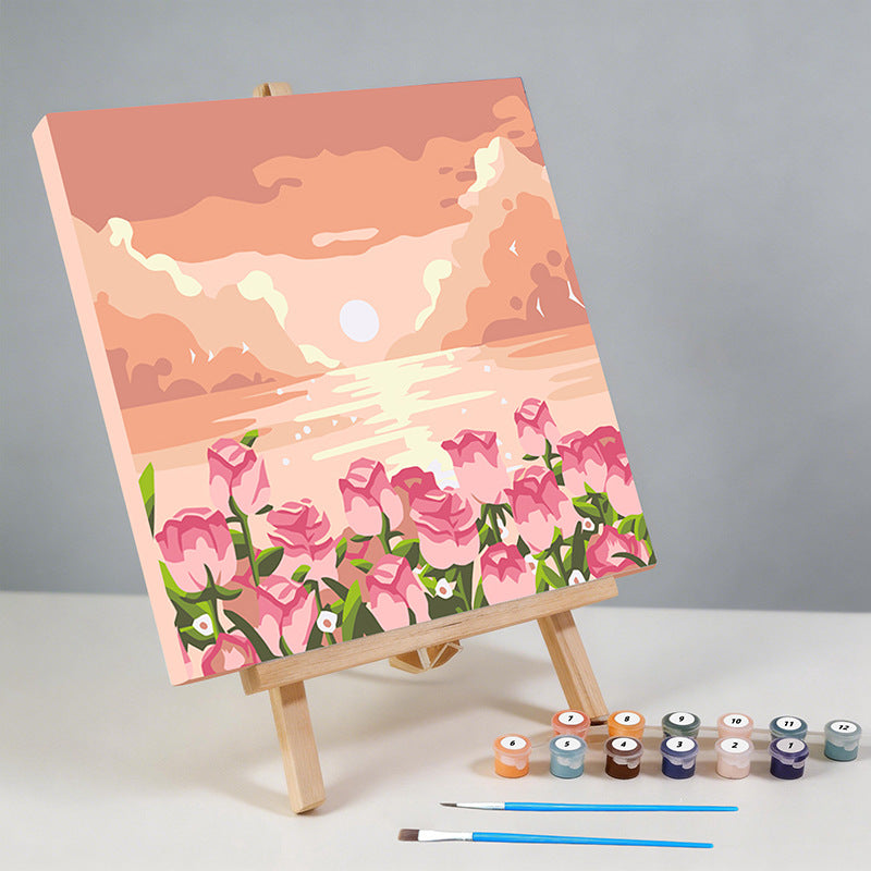 Mini Sunset Tulips – Framed Paint by Number  (20 × 20 cm)