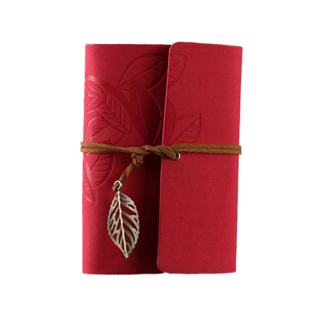 Leather hand ledger leaves retro A5 notebook- Red