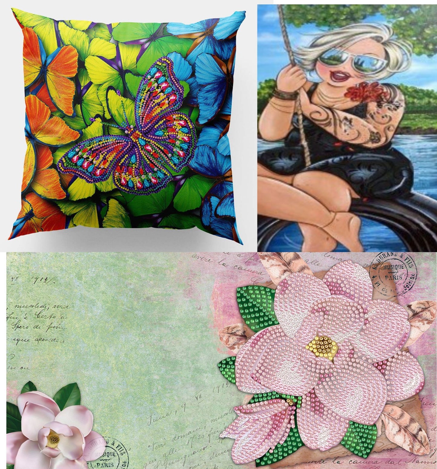 Set of 3 Diamond art- Butterfly Pillowcase, rose card & Lifestyle Swinging