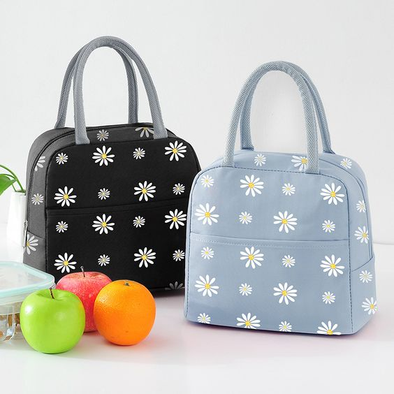 Oxford Lunch Bag - Daisies grey