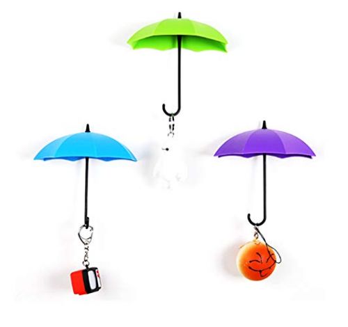 Set of three umbrella hooks, green ,blue and purple