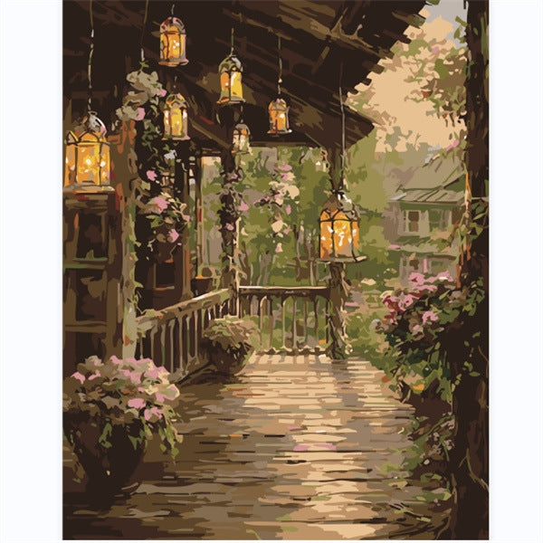 Lantern Glow Veranda – Paint by Numbers framed Canvas 40 x 50
