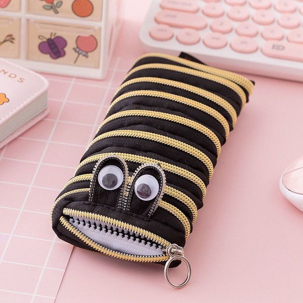 Zipper Little Monster Pencil Case-Black & Gold