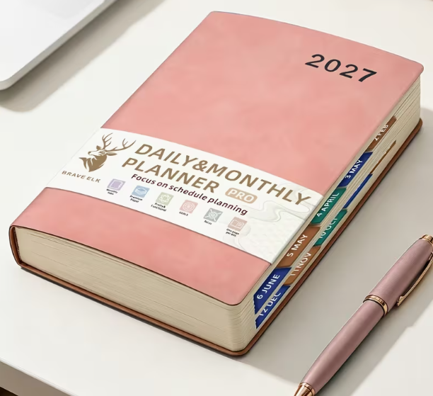 2027 A5 Schedule Planner Notebook – Daily & Monthly Planning Notepad with a pen-Pink